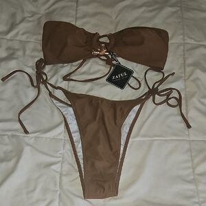 Zaful Chestnut Tie Bikini Set